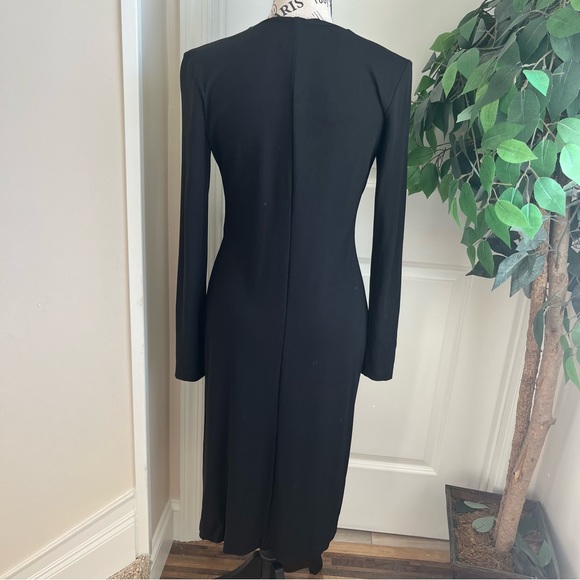 Barney’s New York Long Sleeve V-Neck Midi Cocktail Dress Black Sz 8 - Picture 10 of 16